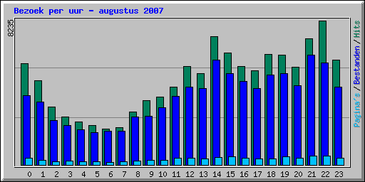 Bezoek per uur - augustus 2007