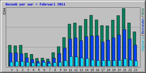 Bezoek per uur - februari 2011