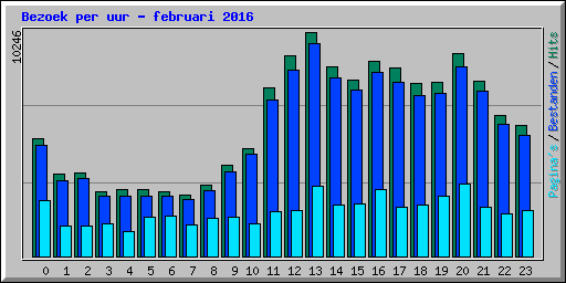 Bezoek per uur - februari 2016